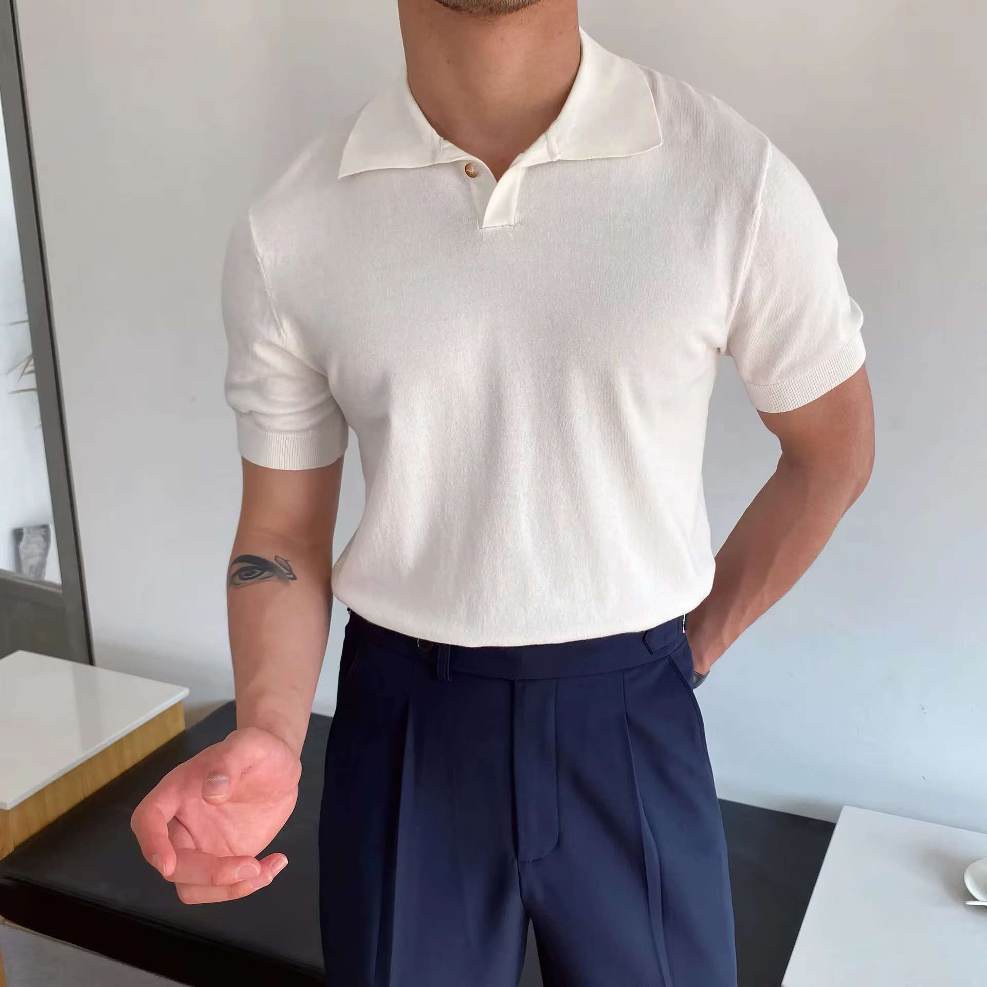 Polo homme T-shirt manches coudières mode col
