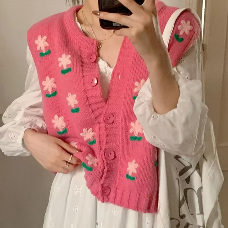 Pull femme col en v Kawaii hauts en tricot
