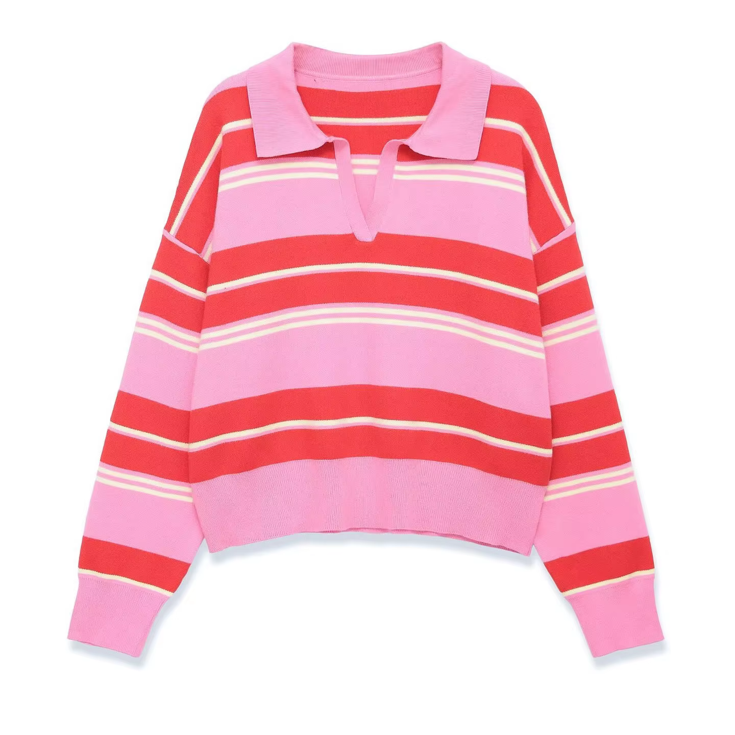 Polo à manches longues en tricot rayé pour femme