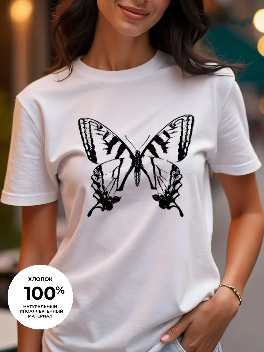 T-shirt pour femme à imprimé papillon - Col rond