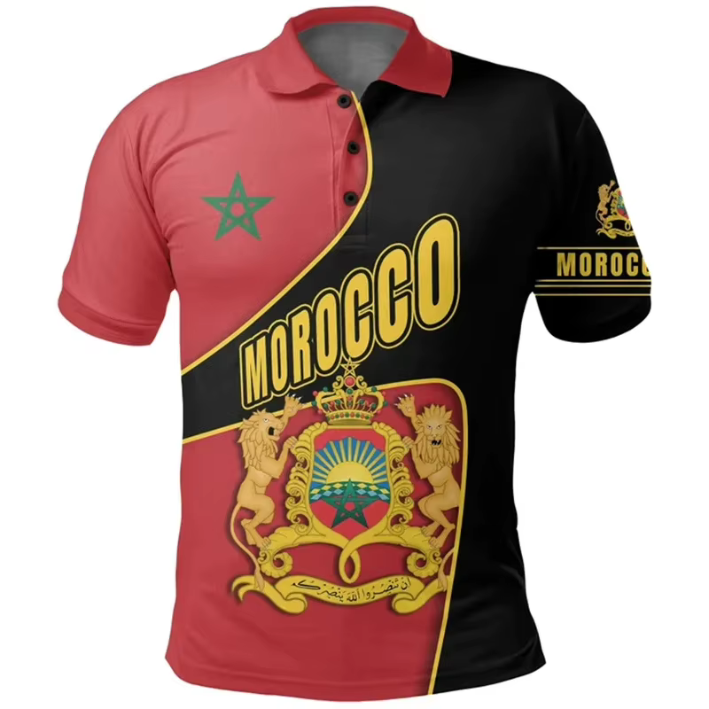 Polo à Manches Courtes avec Emblème National Marocain pour Homme et Femme