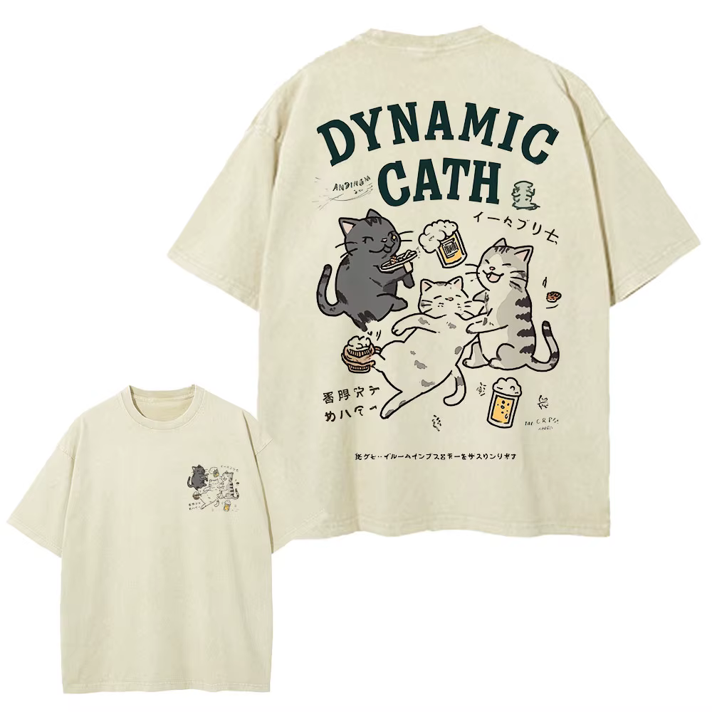 T150 Funny Cartoon Cat Graphic T Shirt Men Cotton Tshirt Short Sleeve Tops Tees Hip Hop Japanese Harajuku