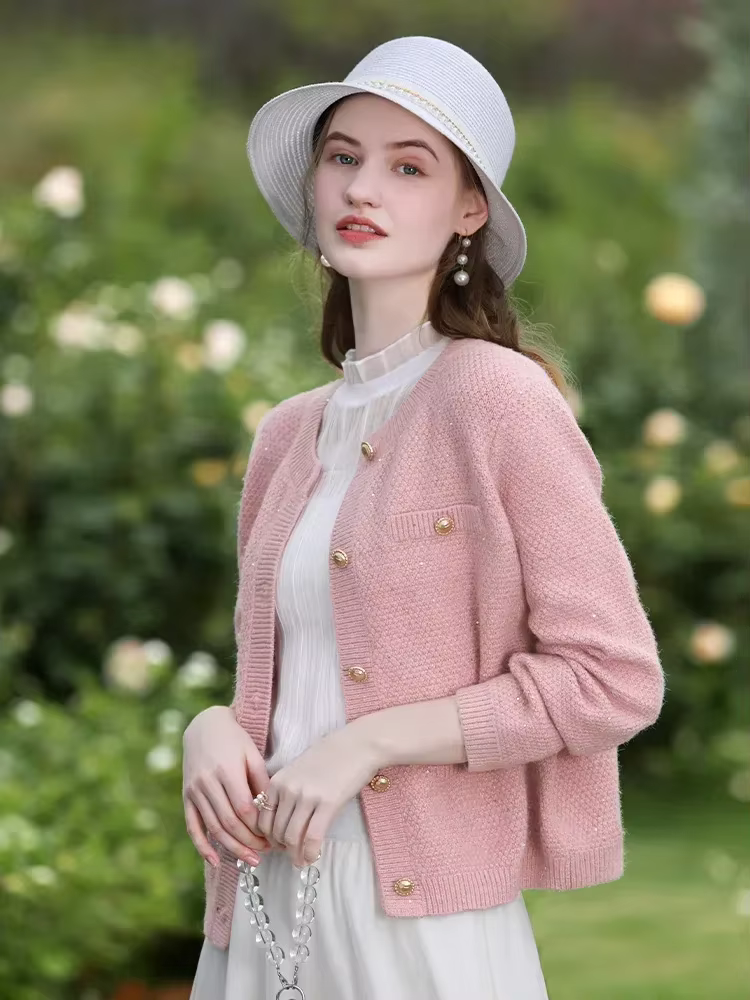 I BELIEVE YOU-Cardigan en Tweed pour Femme, Pull à Col Ras du Cou en Forme de Carillon, Vêtement Doux et Chic, Collection Printemps-Automne 2024, Y-2241145739