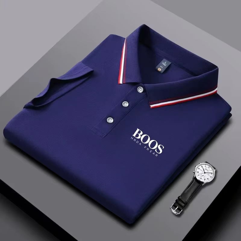 Polo homme business casual à col rayé et imprimé lettres