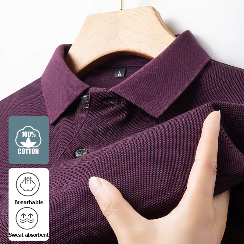 Polo Classique Homme Manches Courtes 100% Coton Mercerisé Respirant Été Casual Affaires Golf Hauts De Sport