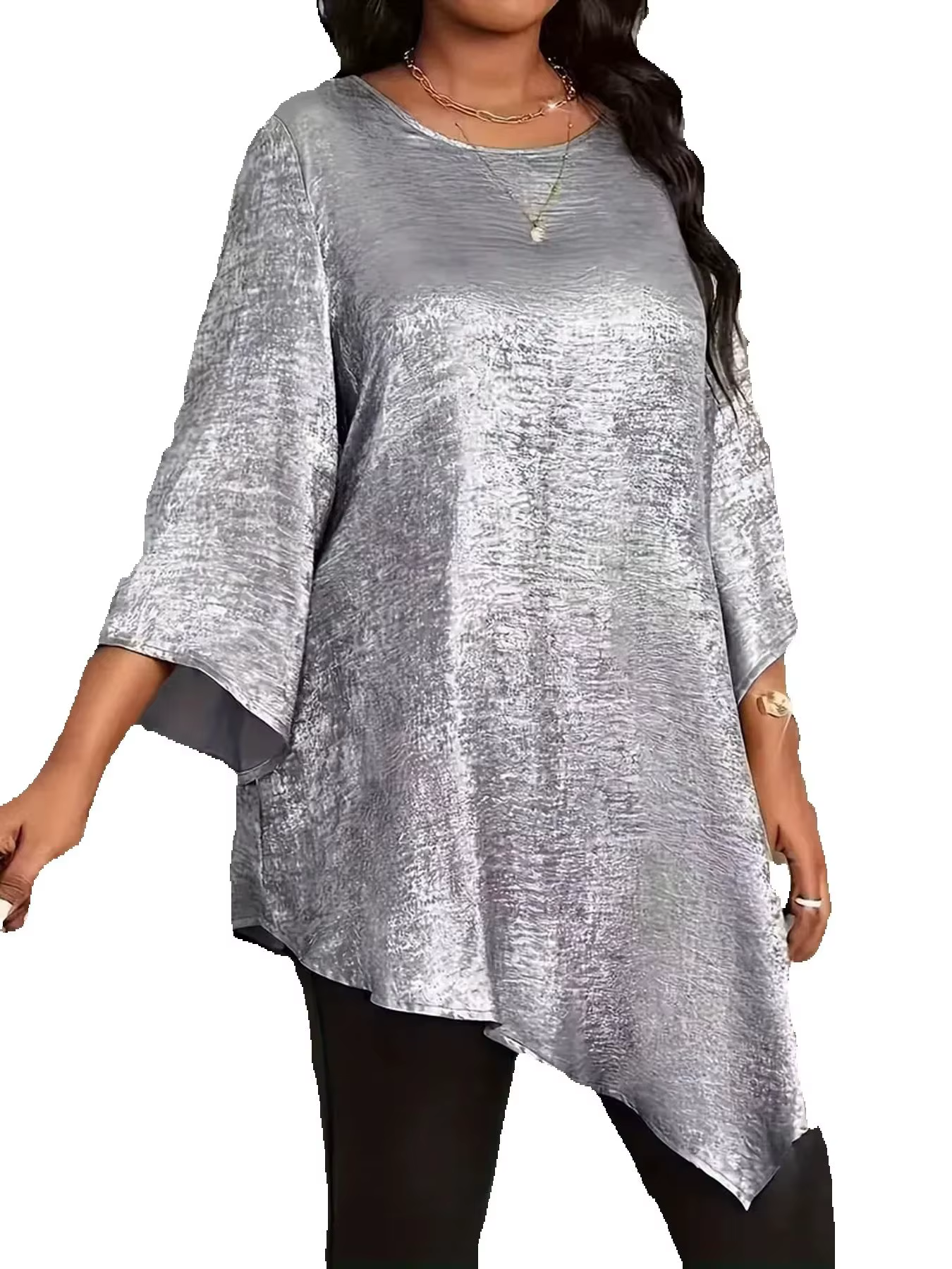 Haut pour femmes grandes tailles, manches longues, ourlet asymétrique, vêtement décontracté tendance pour tous les jours, idéal pour les week-ends