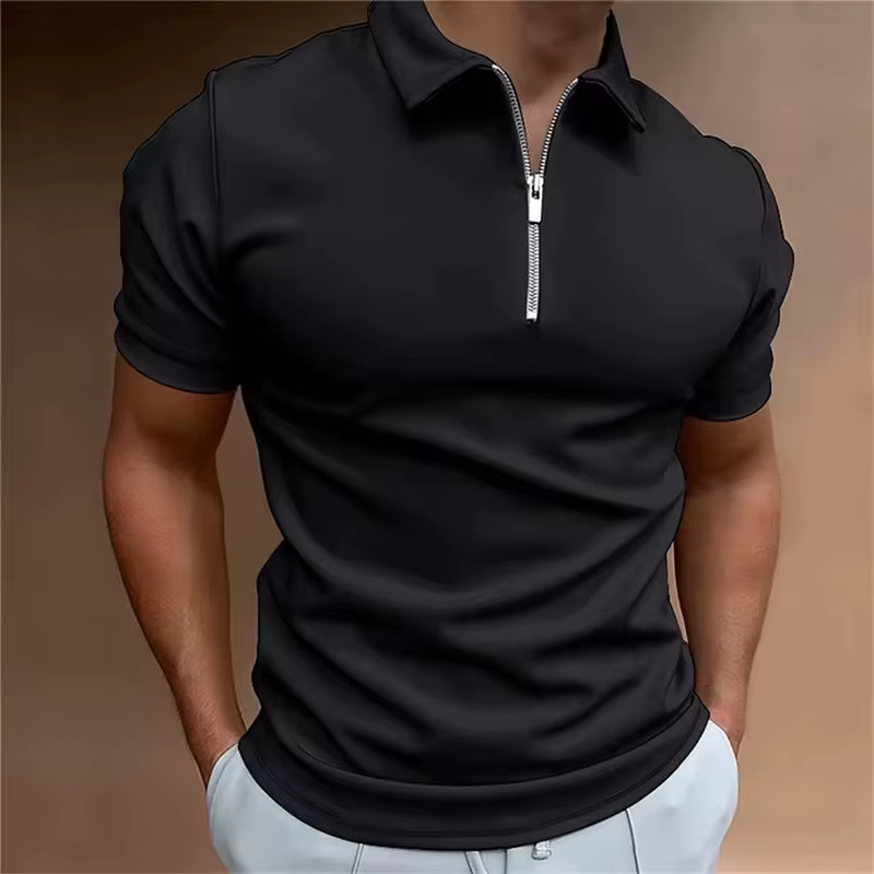 Mode hommes couleur unie fermetures éclair Polos T-Shirts été à manches courtes rue mâle noir POLO t-shirt 6XL grande taille décontracté hauts