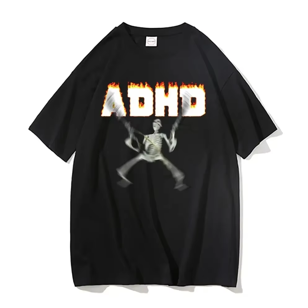 Adhd squelette Meme T-shirts classique Vintage Humor horreur drôle crâne t-shirt hommes femmes décontracté Hip Hop été