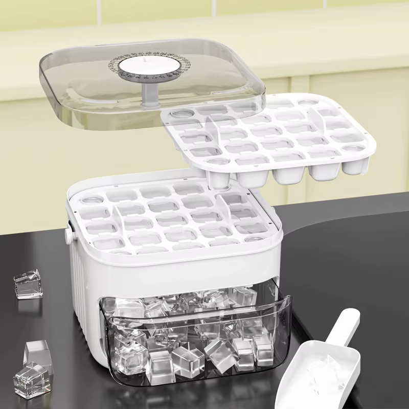 Bac à glaçons Compact Double couche avec couvercle et bac, tiroir à glace extractible avec poignée Portable, accessoires de cuisine, Gadgets