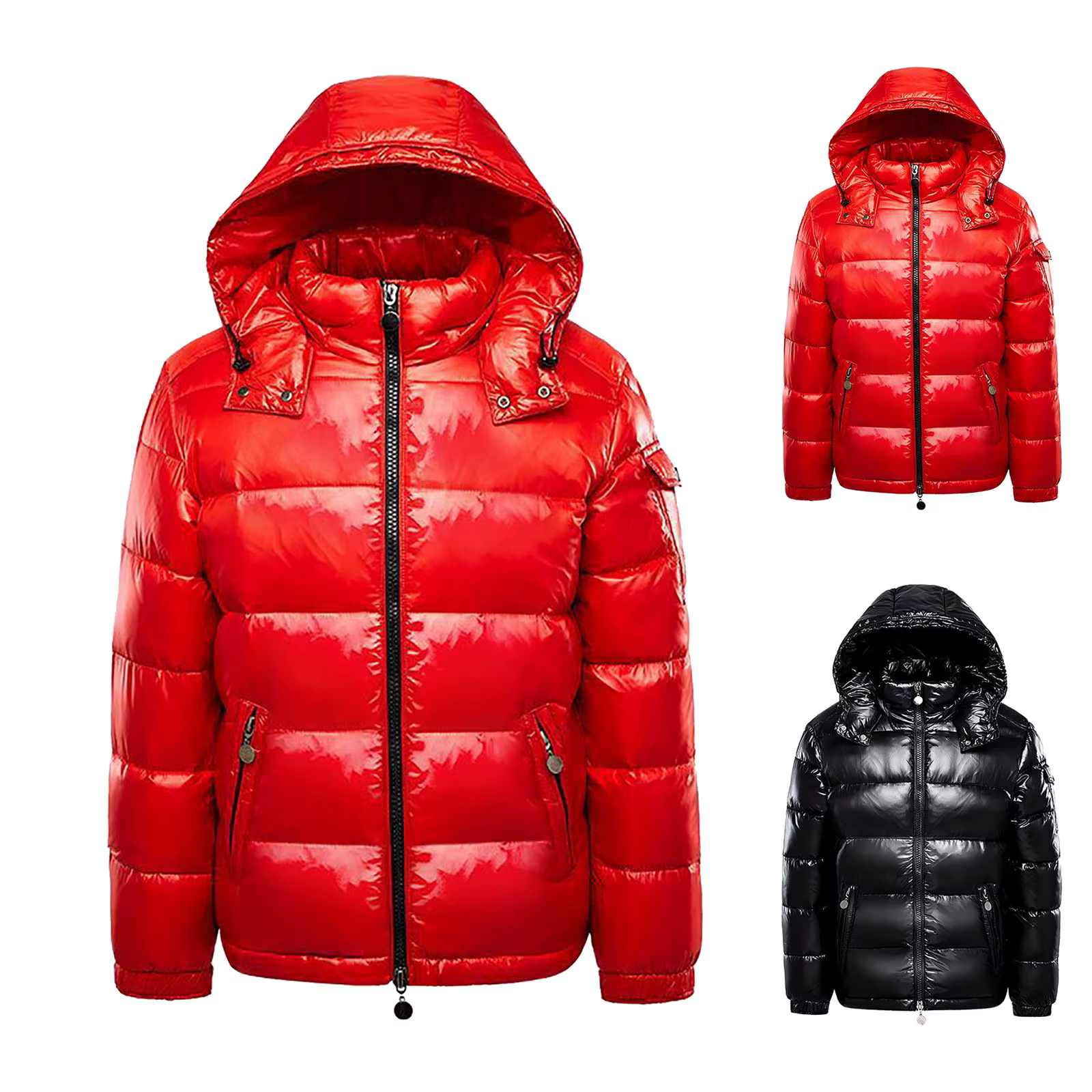 Doudoune homme décontracté noir brillant Couple unisexe à capuche bouffante vêtements d'extérieur hommes léger chaud épaissi pain rembourré manteau