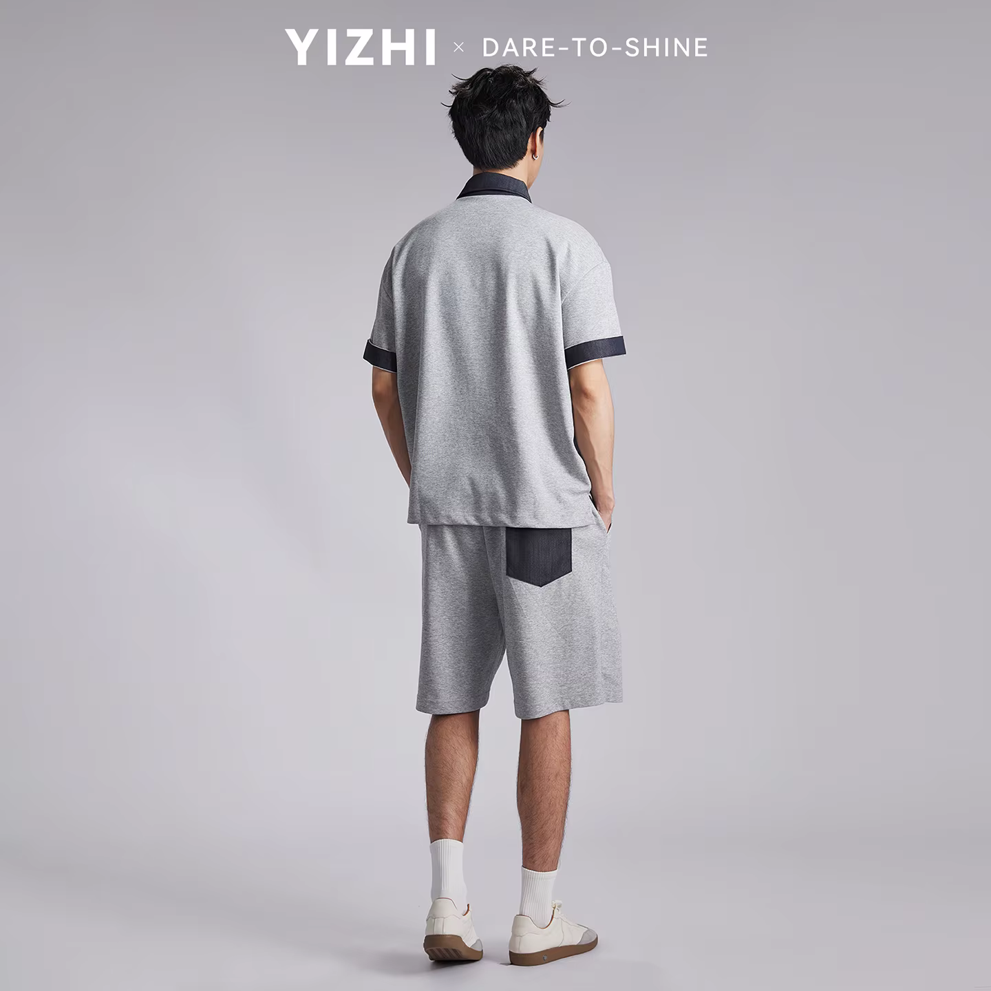 Ensemble Polo Homme Tendance à Col Contrastant et Demi-Zip Effet Deux Pièces