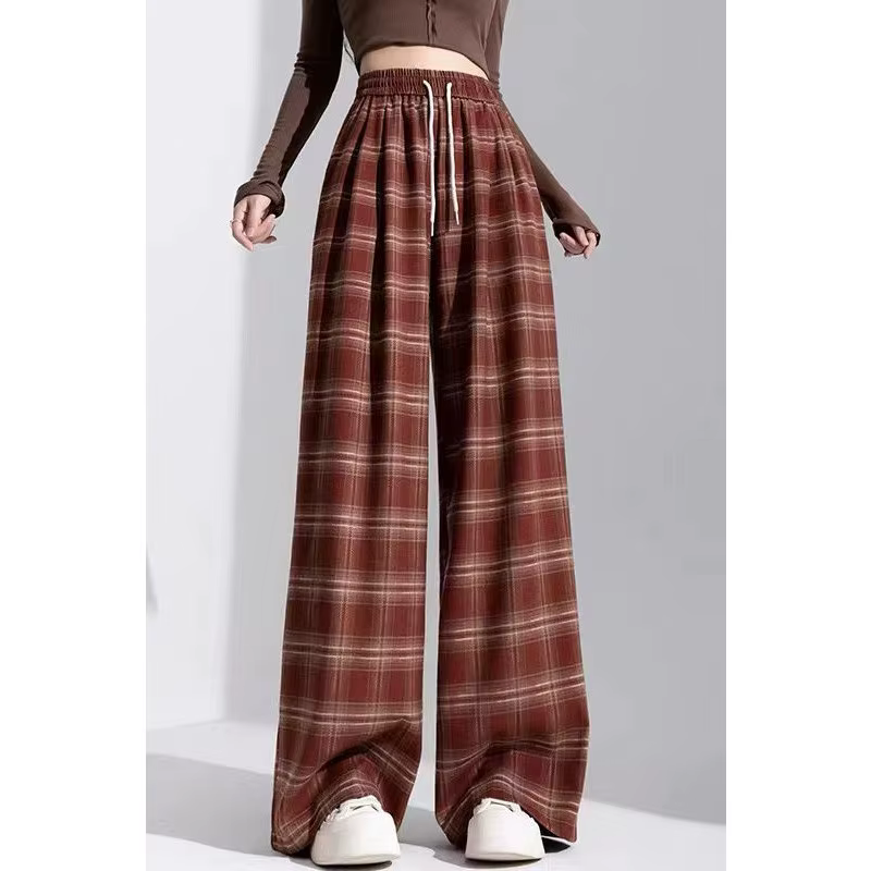 Pantalon à carreaux rétro rouge pour femmes