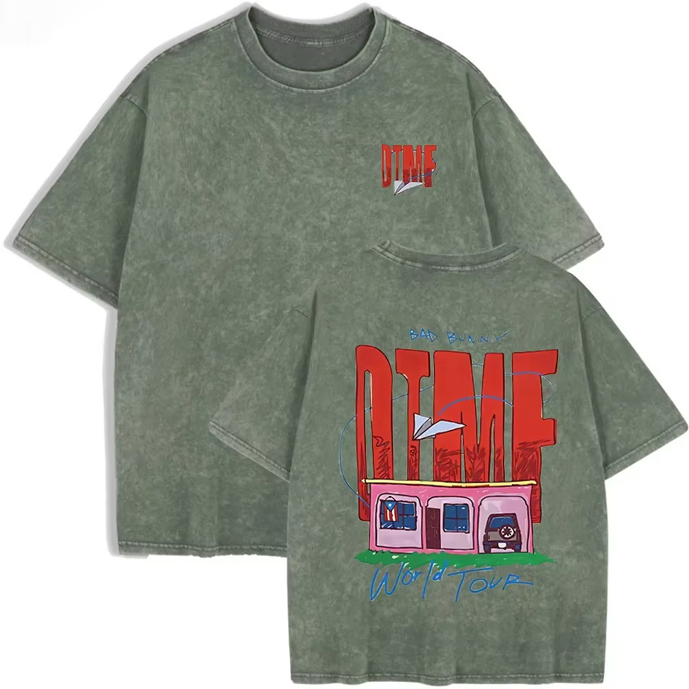 T-shirt vintage délavé beige 2026 Bad Bunny DTMF World Tour Graphic Tee unisexe décontracté streetwear