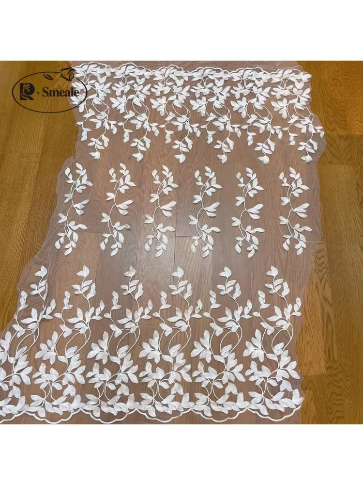 Tissu en dentelle pour robe de mariée, tissu à coudre, blanc, feuille, mariée française, nouveau Design