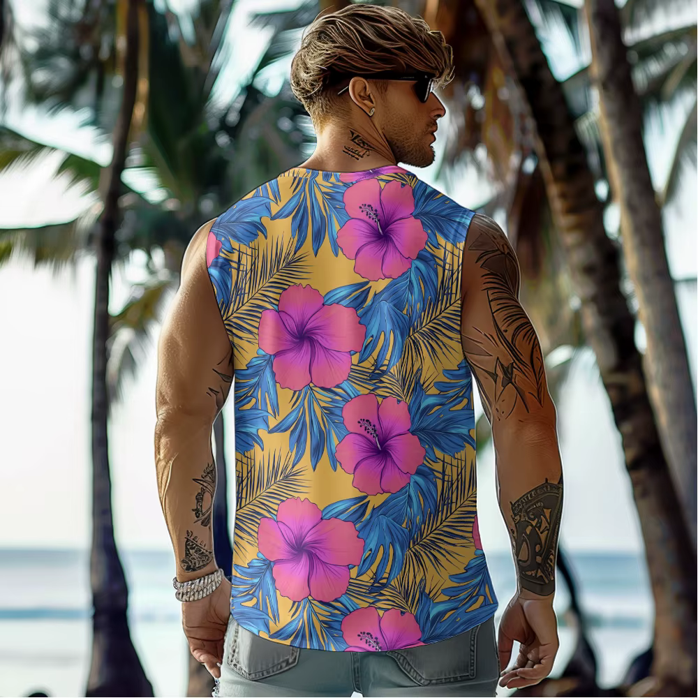 Style hawaïen feuille audacieuse hommes débardeur sans manches dégradé couleur maillots de bain respirant entraînement ajustement gilet vêtements de Fitness musculaire