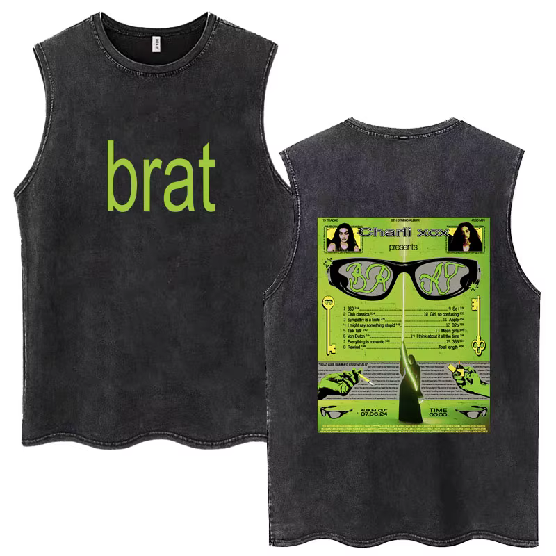 Charli Xcx Brat Album lavage débardeurs 365 fête fille hommes femmes Style rétro sans manches t-shirts coton décontracté surdimensionné Streetwear
