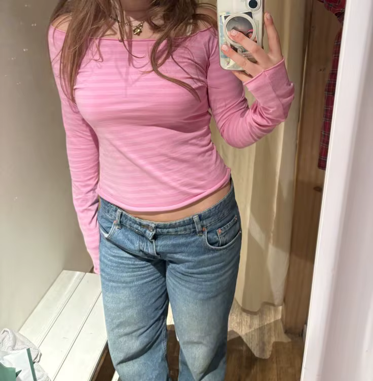 T-shirt rose rayé à manches longues pour femme