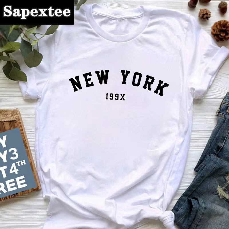 2024 T-Shirt femme New York lettre impression Hipster T femmes t-shirts été Simple blanc col rond Harajuku haut graphique T-Shirt