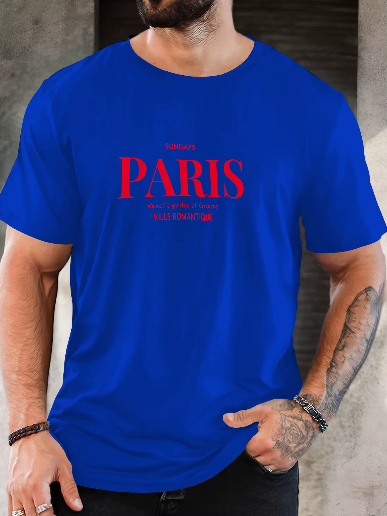 T-shirt imprimé 100 % coton pour hommes paris art pattern été décontracté surdimensionné col rond à manches courtes