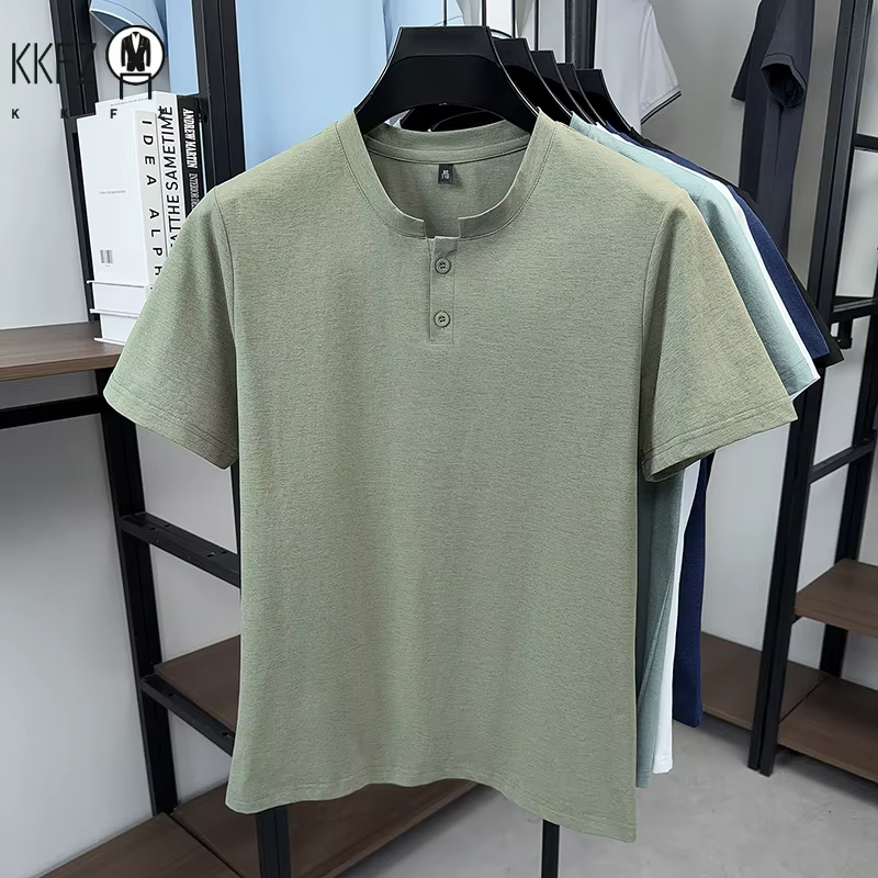 T-shirt Henley uni résistant à la transpiration pour homme