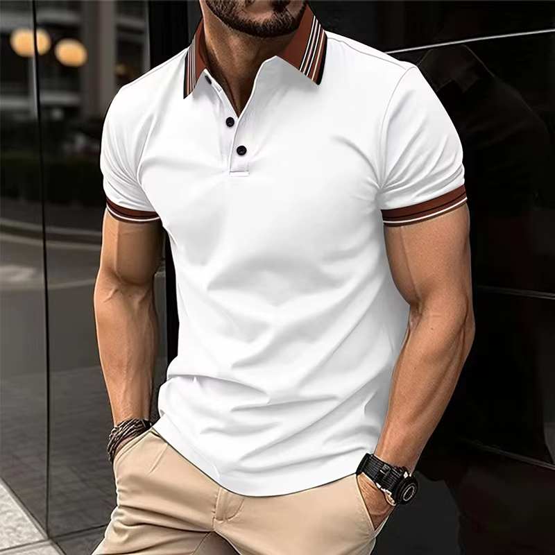 2025 Amazon transfrontalier nouveau POLO pour hommes couleur unie bouton décontracté mode à manches courtes T-shirt haut