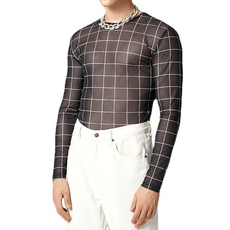 T-shirt transparent à manches longues pour hommes