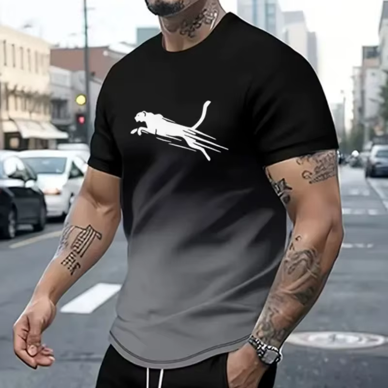 Animal léopard impression 3d sport séchage rapide respirant hommes t-shirt rue décontracté mode ample Fitness course à manches courtes été