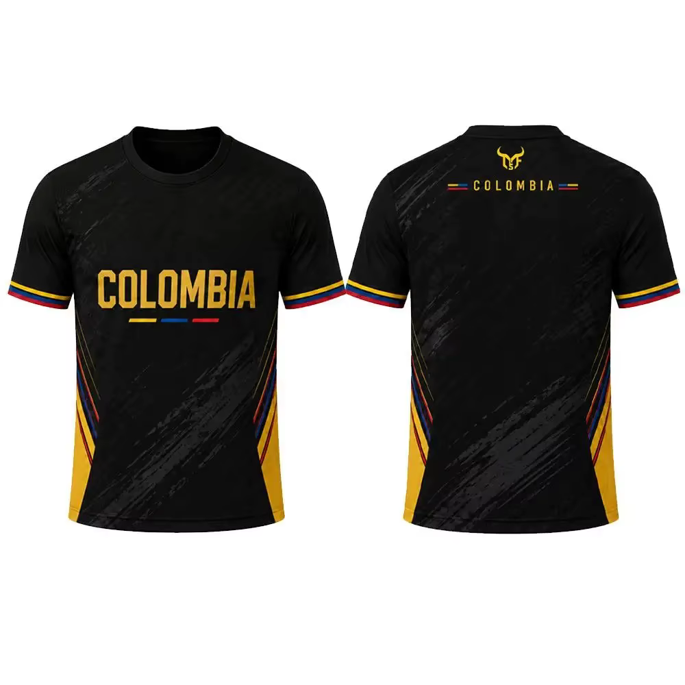 Maillot de football pour homme avec imprimé aux couleurs du drapeau colombien, respirant, pour l'entraînement sportif en stade, t-shirt décontracté à col rond pour l'extérieur