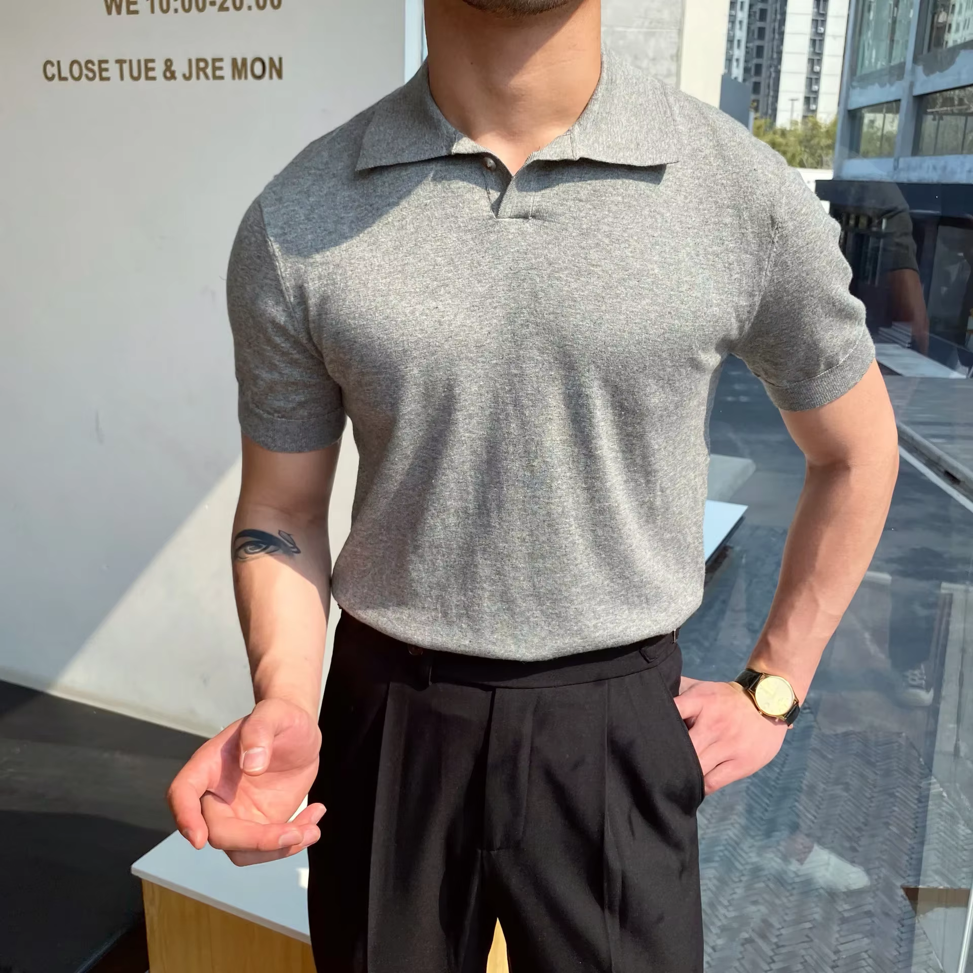 Polo homme T-shirt manches coudières mode col