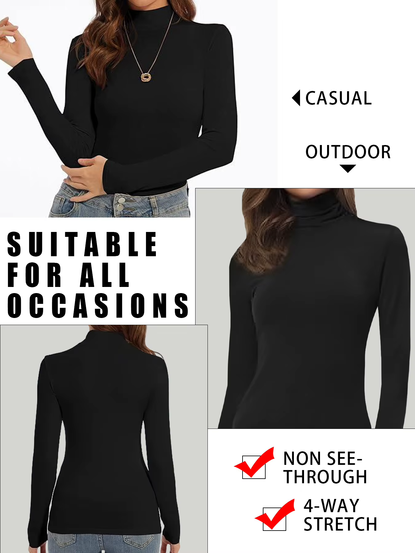 T-shirt à manches longues et col haut pour femme.