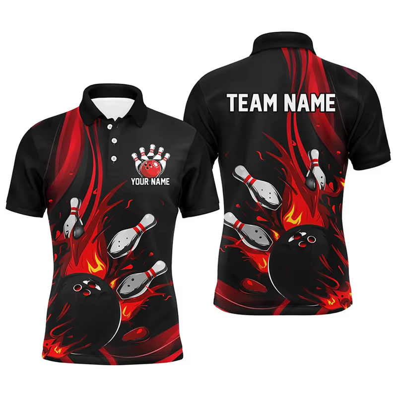 Tendance Bowling graphique 3D imprimé polos mode d'été nom personnalisé nom de l'équipe hommes Polo décontracté séchage rapide uniformes d'équipe