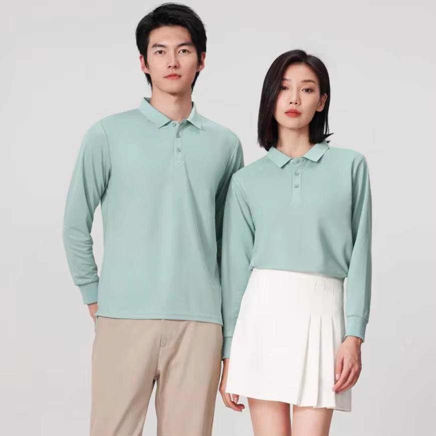 Polo uni à manches longues pour hommes et femmes