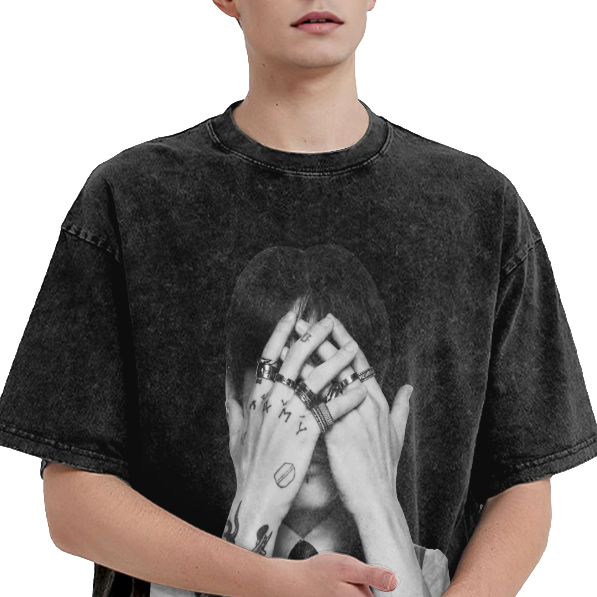 T-shirt Jungkooks Hip Hop délavé 100% coton Harajuku