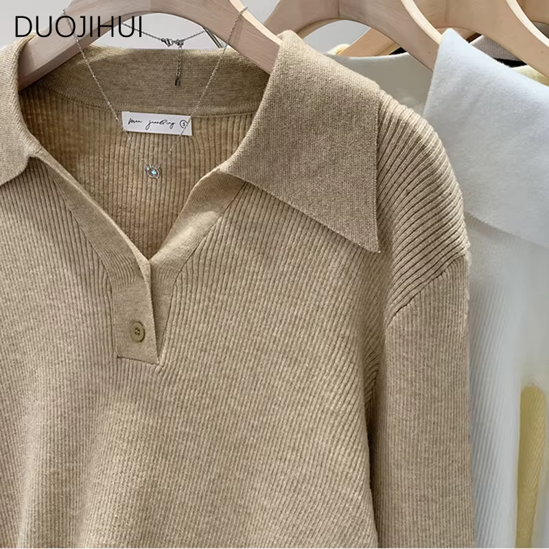 Pull à Manches sulfet Col Polo pour Femme