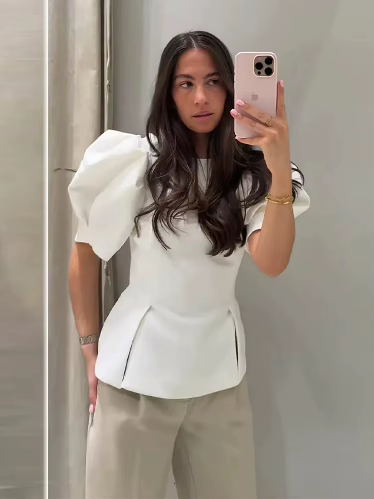 T-shirts d'été à manches courtes bouffantes pour femmes