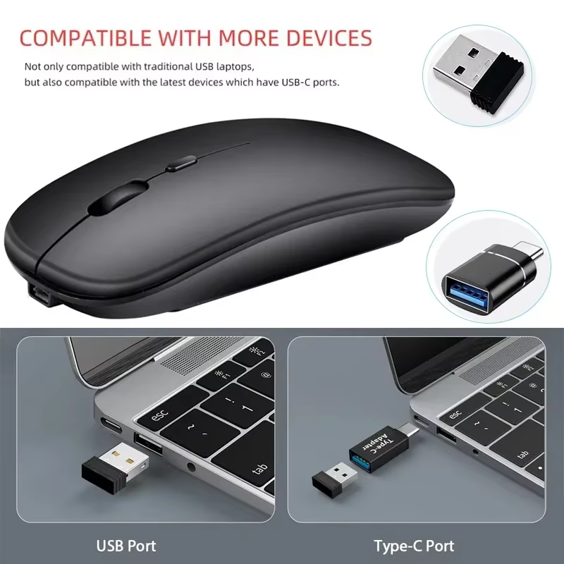Souris de jeu sans fil, Compatible Bluetooth (Dual Mode: BT + 2.4Ghz), ergonomique et Rechargeable, pour PC/ordinateur portable/Macbook ﻿