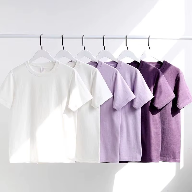 T-shirts pour hommes et femmes 300G lourd gris-violet col rond