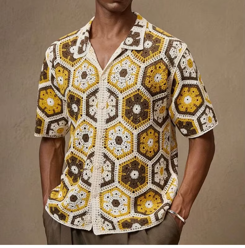 Polo rétro à lacets en Crochet pour hommes