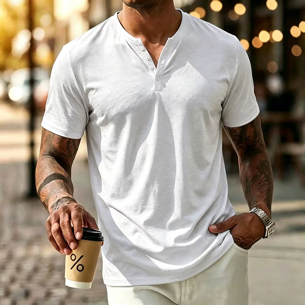 T-shirt Henley à manches courtes pour homme