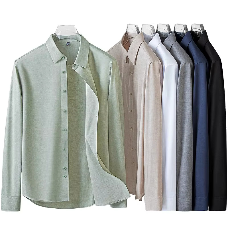 ​ ​ Chemise à manches longues en modal cool touch pour hommes sans fer – Business décontracté résistant aux rides ​ ​    Vêtements de bureau formels