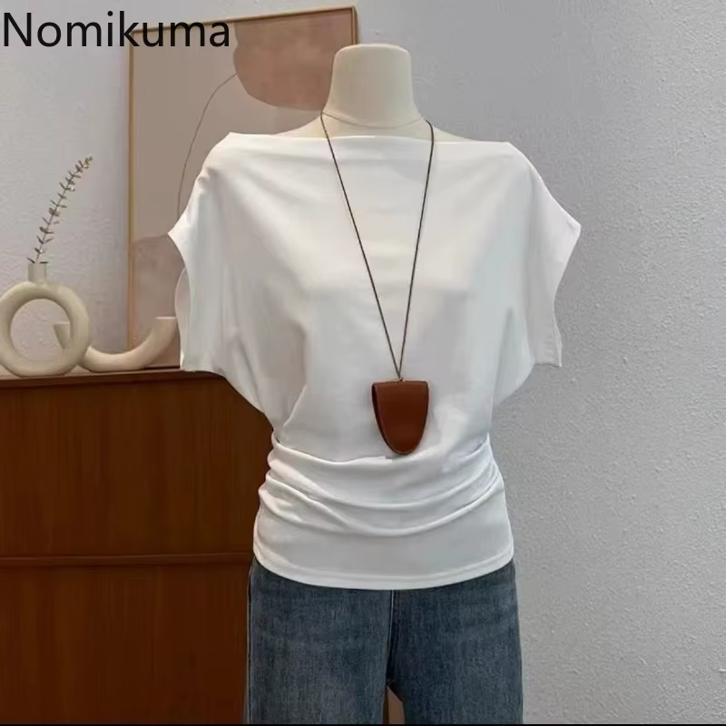 2025 vêtements pour femmes rayé t-shirts à manches courtes Slash cou décontracté Camisetas Ropa Mujer mode été