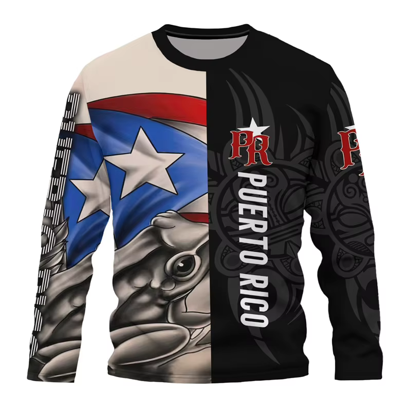Porto Rico drapeau graphique T-Shirt pour hommes 3D imprimé puertorrican à manches longues