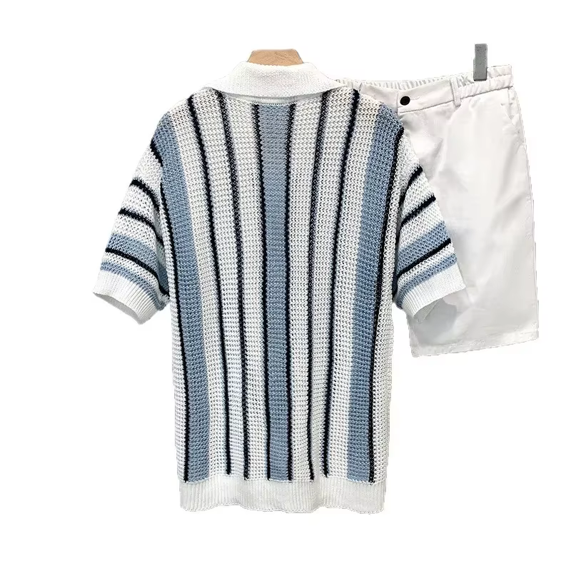 Polo tricoté à rayures rétro américain pour homme