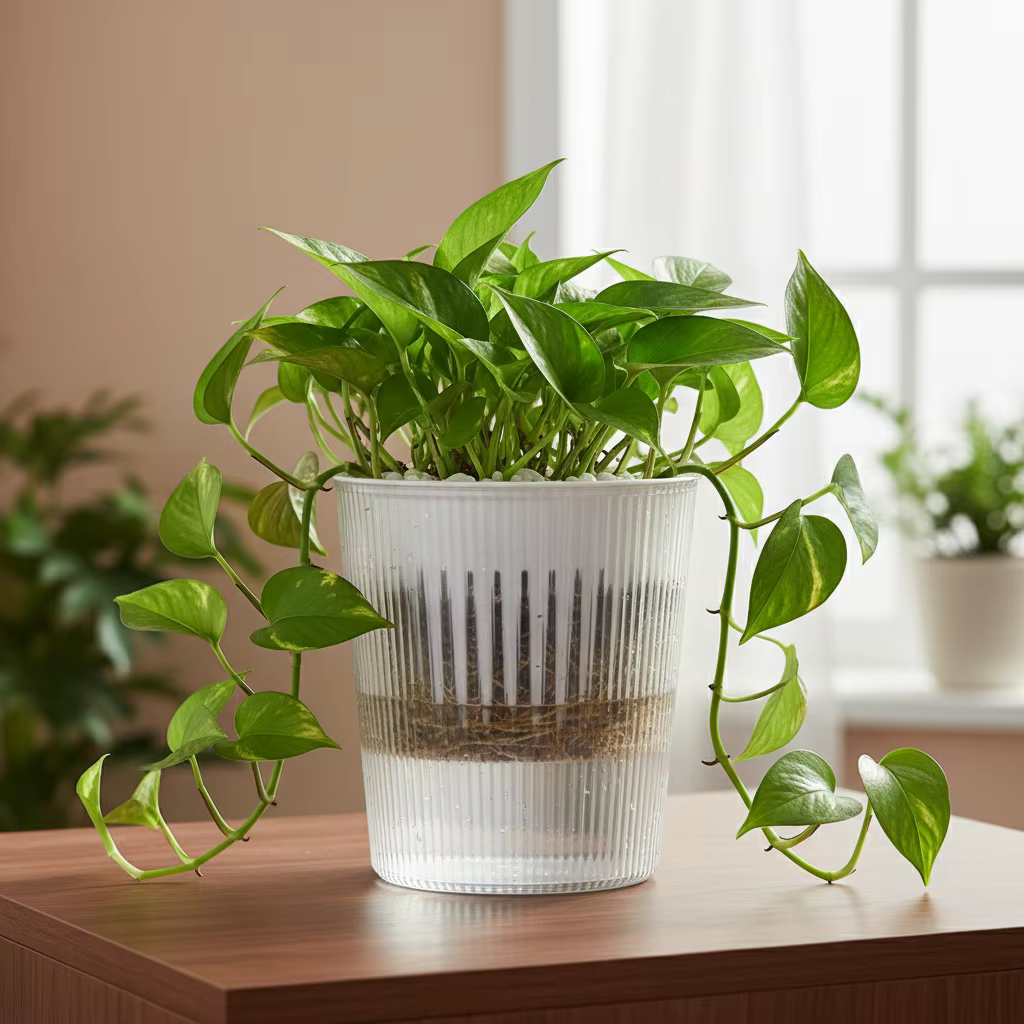 Pots de fleurs en résine semi-transparente auto-arrosants avec design à nervures verticales pour plantes d'intérieur, pothos, succulentes, décoration maison et bureau