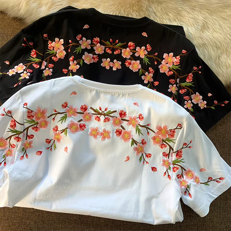 T-shirt brodé homme fleur mode Harajuku