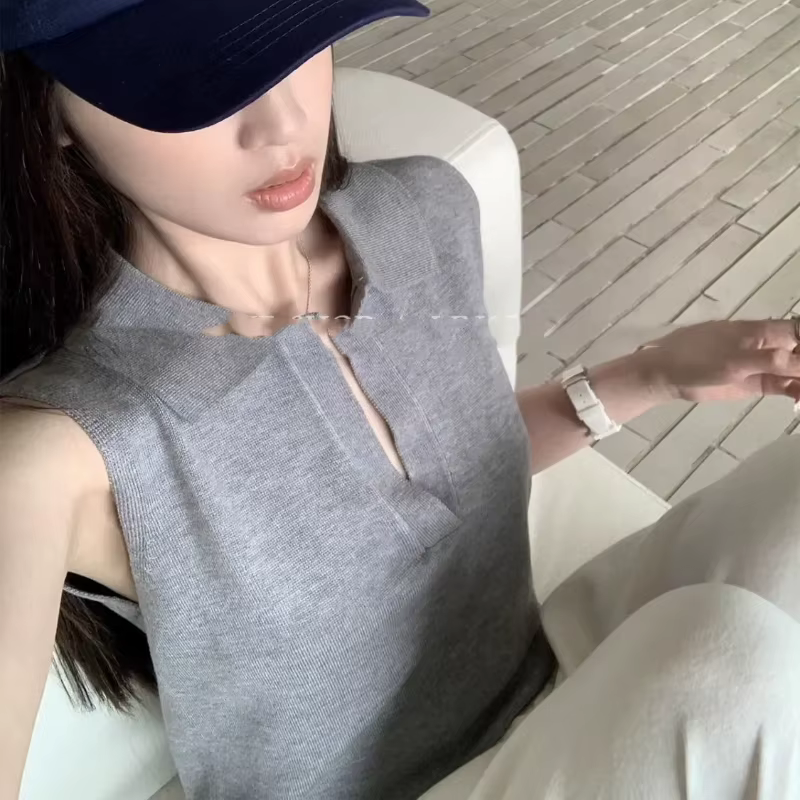 Gilet en tricot sans manches pour femme