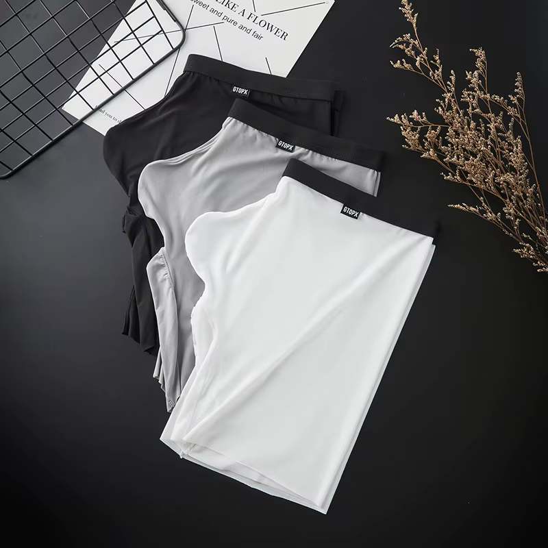 Gtopx Boxer à jambes longues en soie glacée pour hommes – Sous-vêtements ultra-fins étendus à séchage rapide avec support en U et design sans couture