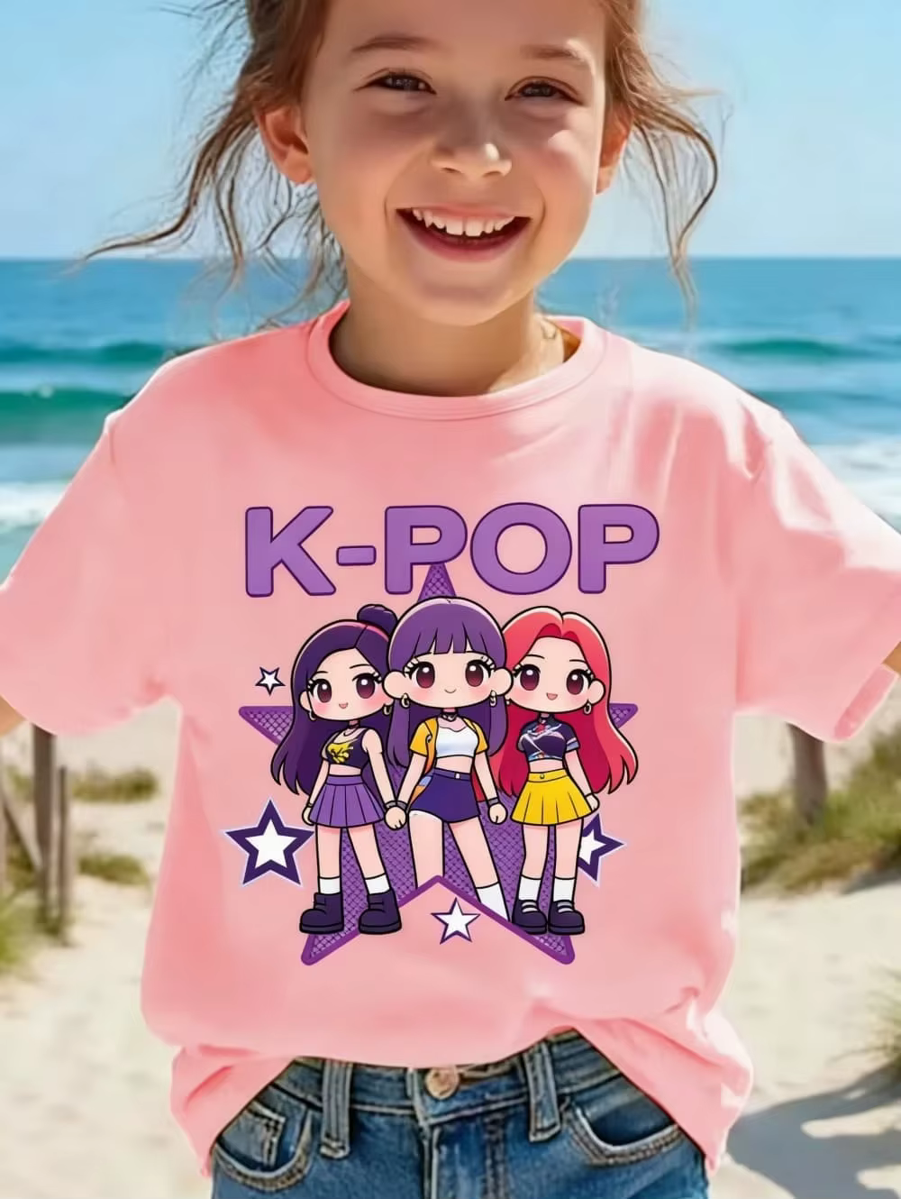 T-shirt à manches courtes pour enfants, style Harajuku, avec dessin animé Kpop, mignon, pour filles, cadeau pour les fans, vêtements décontractés et confortables pour enfants