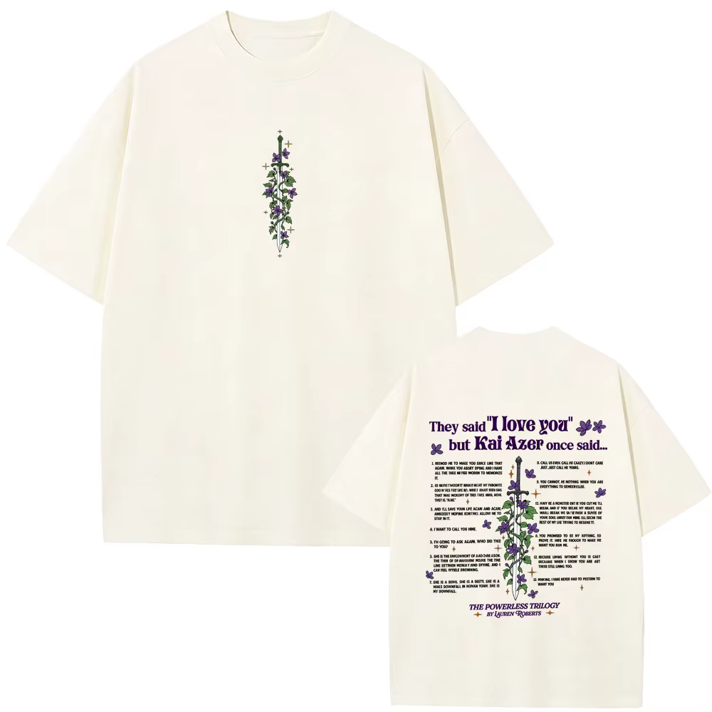 Kai Azer I Love You in Powerless T-shirt Homme Femme Y2k Harajuku Esthétique T-shirts Unisexe Décontracté Coton Oversize