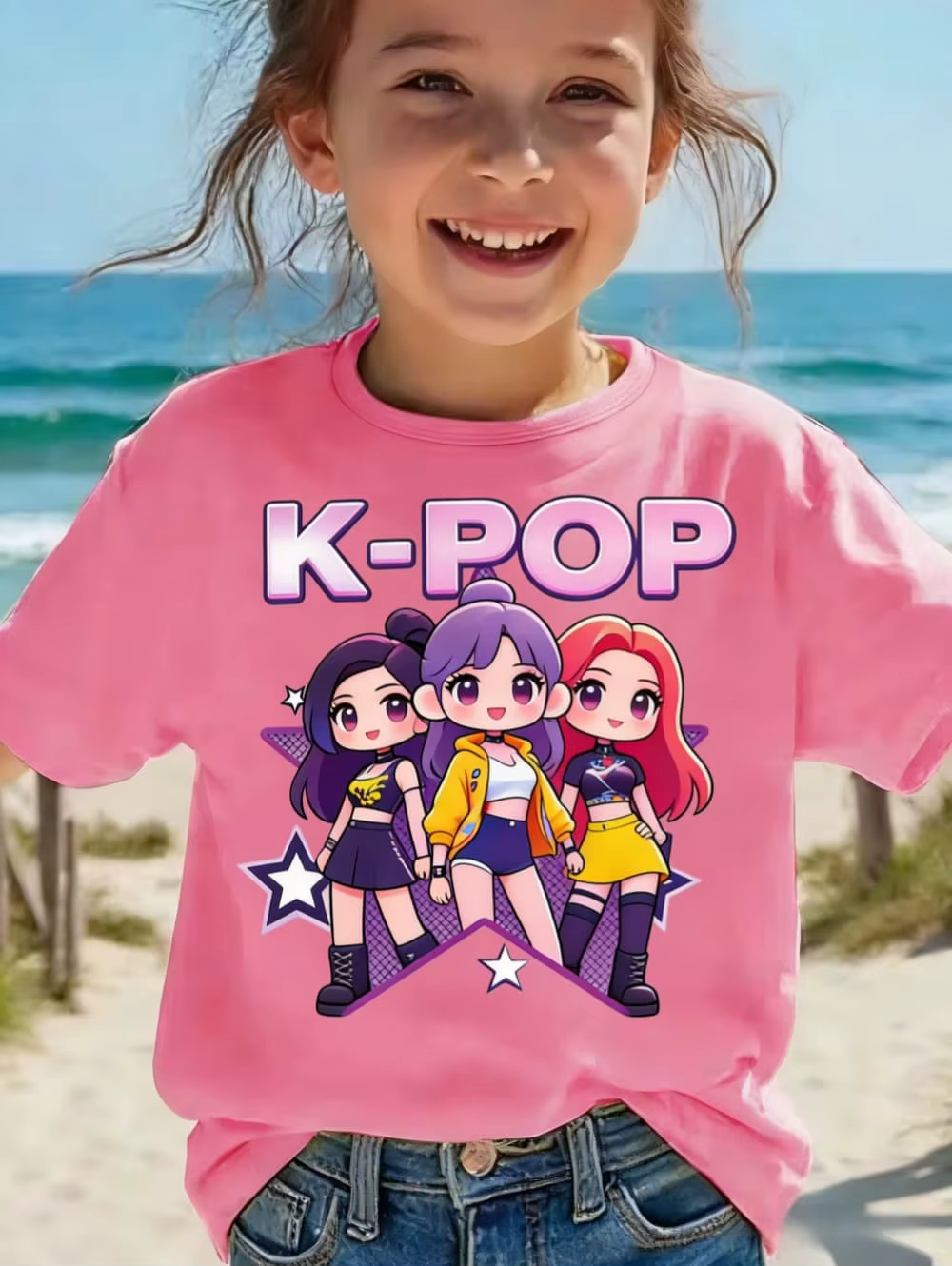 T-shirt Kpop pour enfants, motif dessin animé, manches courtes, haut confortable d'été, cadeau amusant pour les fans, T-shirts Harajuku, vêtements pour filles